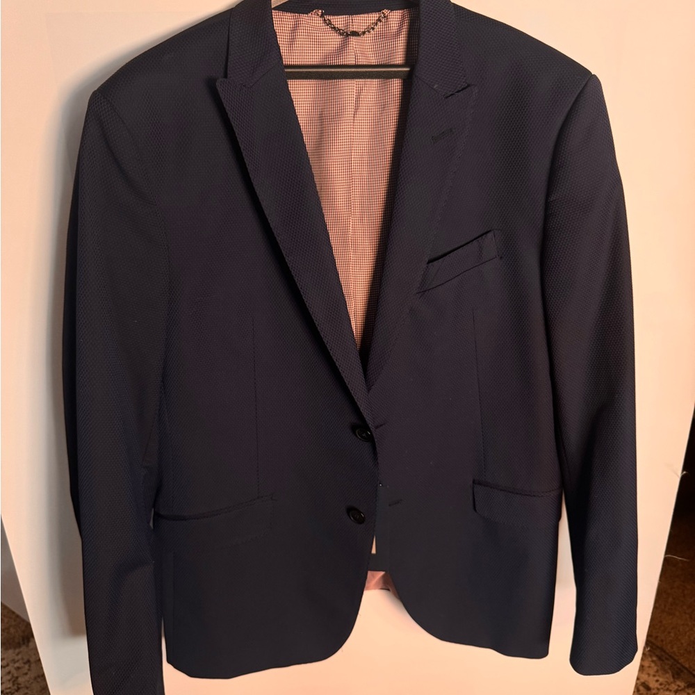 Zara Men's Navy Slim-fit Textured Sport Coat